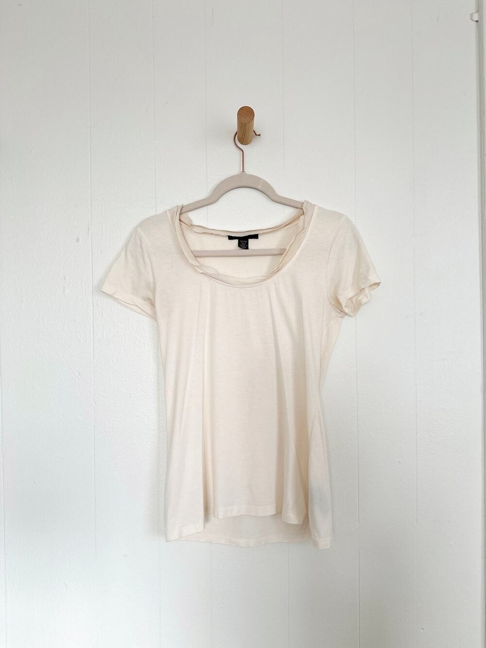 Vintage Y2K Kenneth Cole New York Cream Scoop Neck Cotton Modal Tee Top S